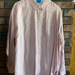 J Jill oversized pink linen shirt and matching tank top